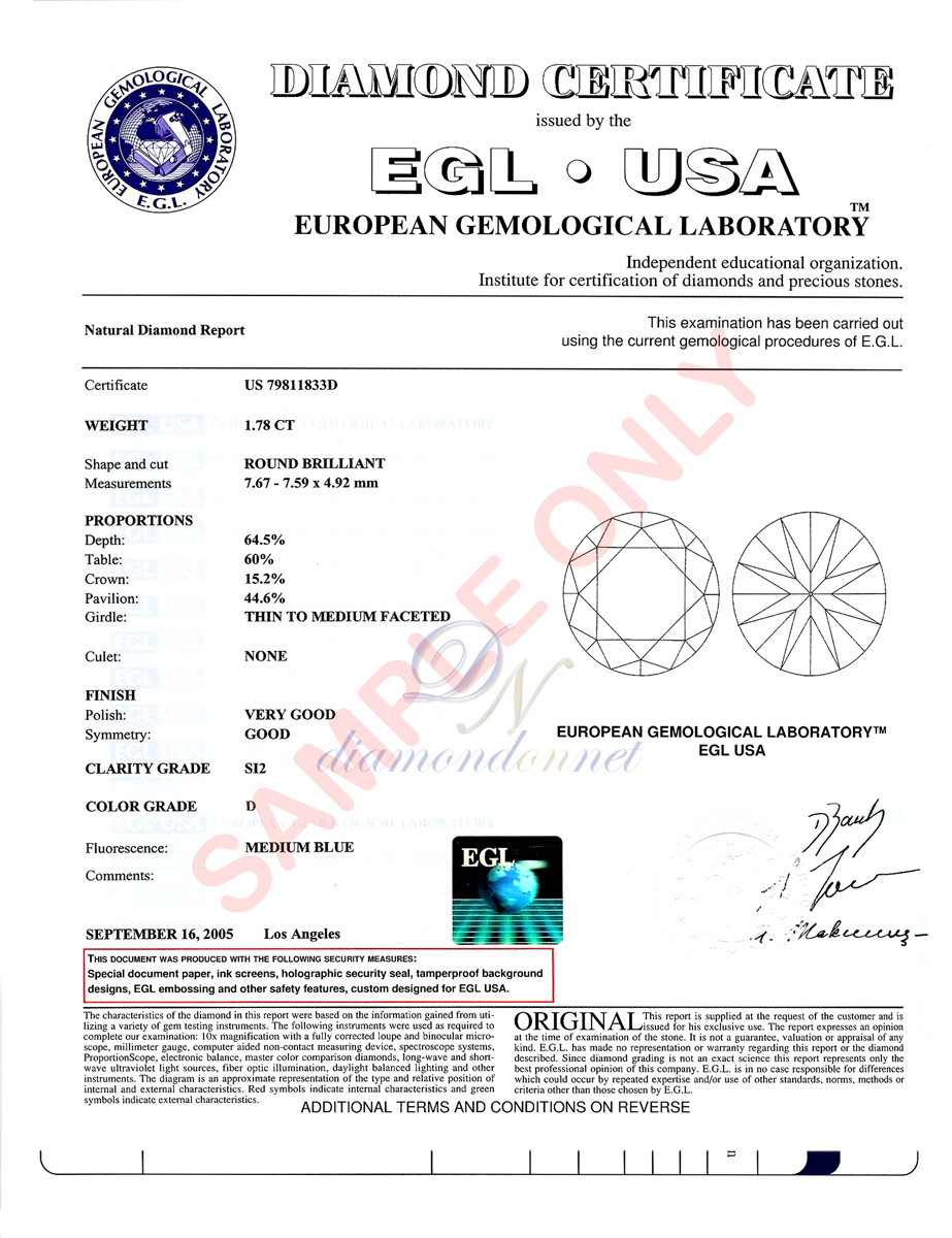 Sample egl usa diamond certificate